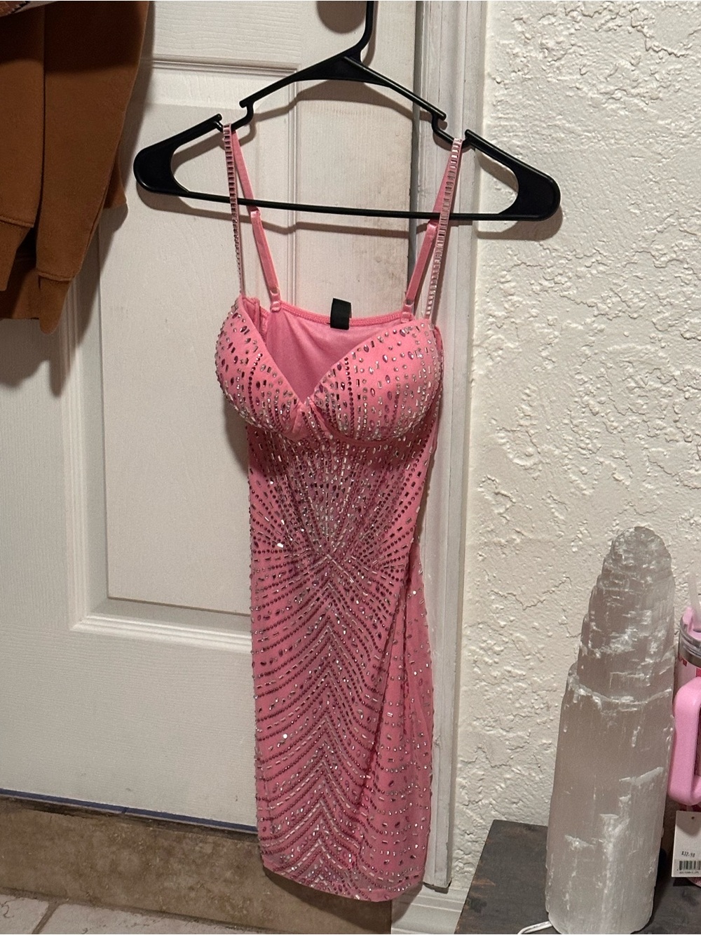 Windsor Pink Beaded Spaghetti Strap Bodycon Dress